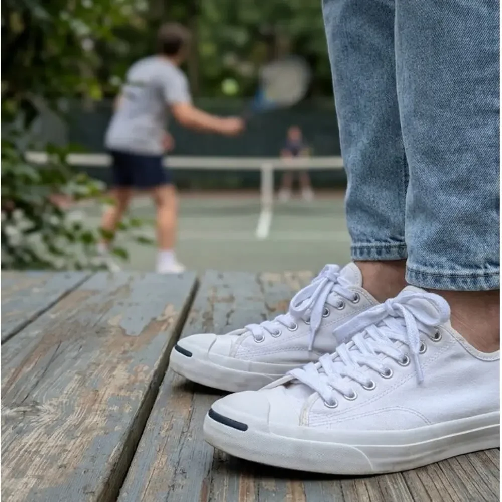 Converse Jack Purcell Low Top White Canvas Sneakers Mens 9.5 Womens 11 Smile Toe